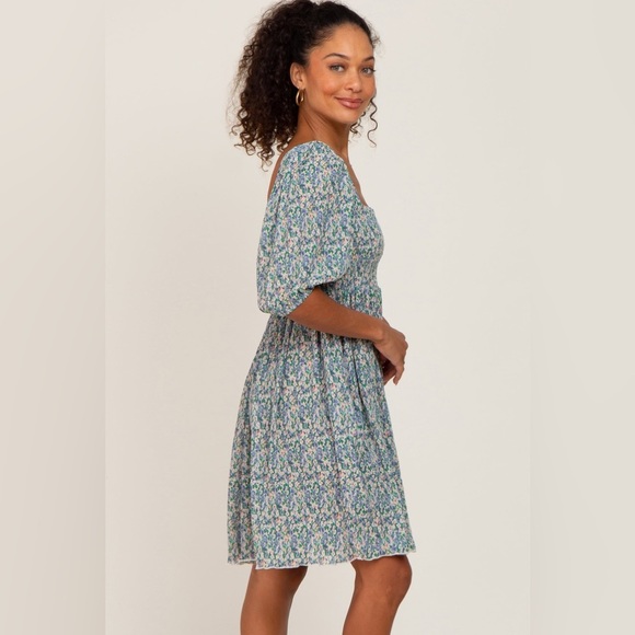 PinkBlush floral faint flower print puff sleeve chiffon smocked dress nwot - Picture 2 of 4